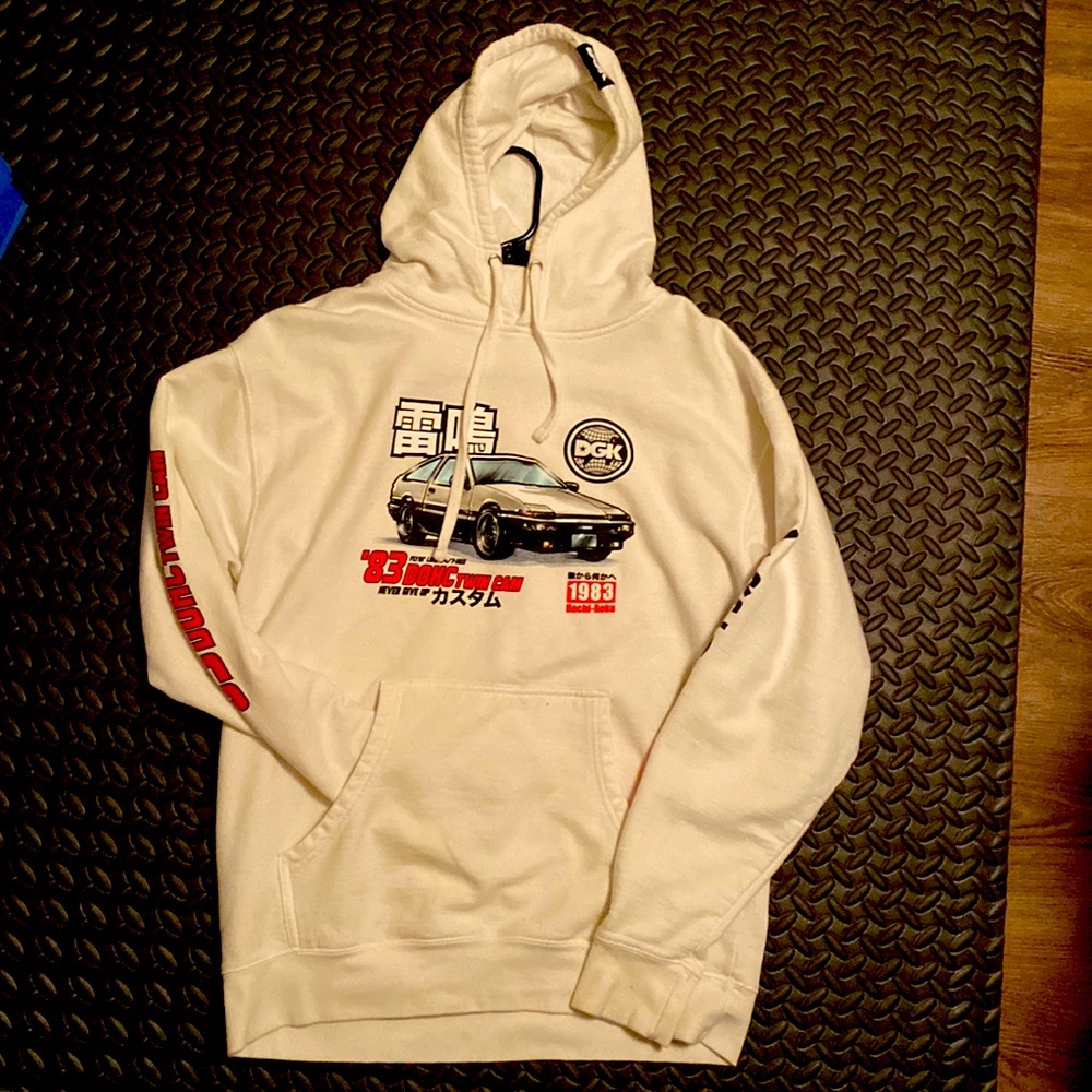 Im selling a Dgk hoodie with a Toyota ae86 design and cool details on each sleev